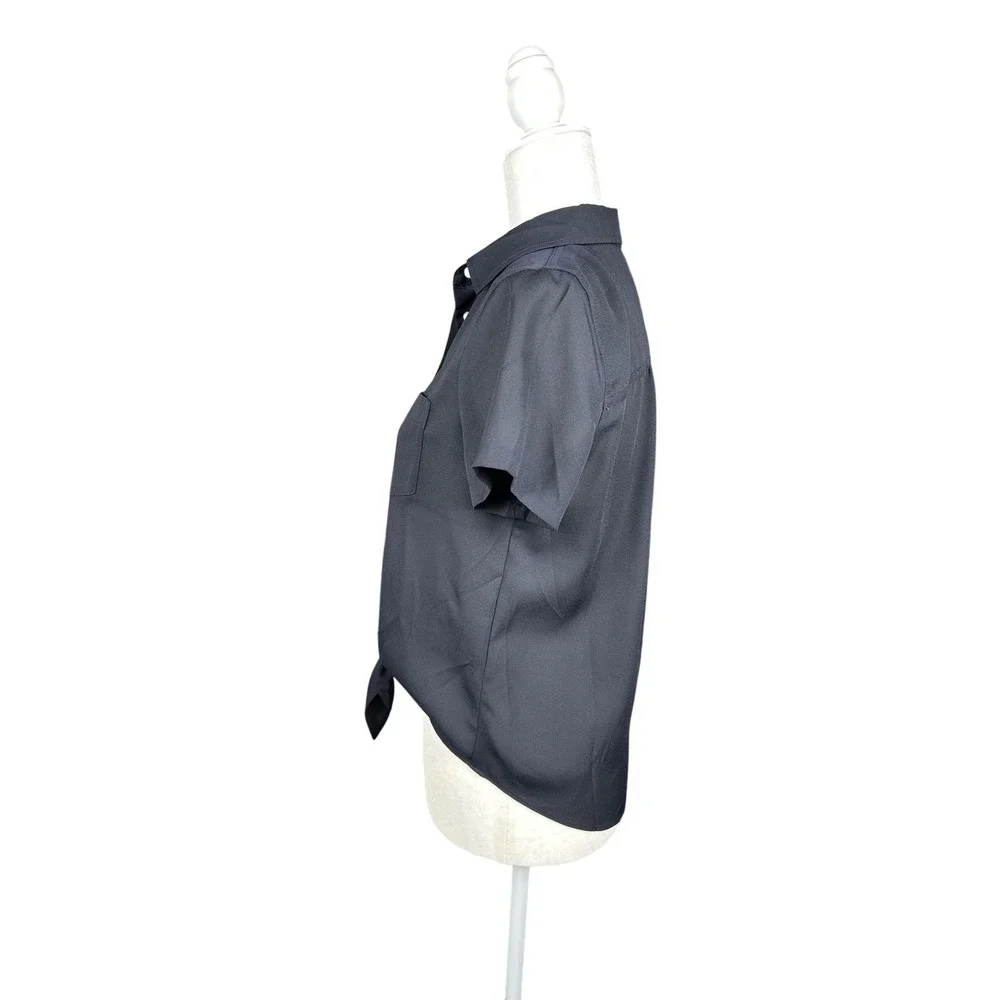 J.Crew Womens Front Tie‎ Short Sleeve Shirt XS Coastal Navy Blue Blouse Preppy